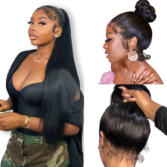 Silky Straight 360 HD Lace Wig demonstrating styling versatility and maximum parting freedom on model