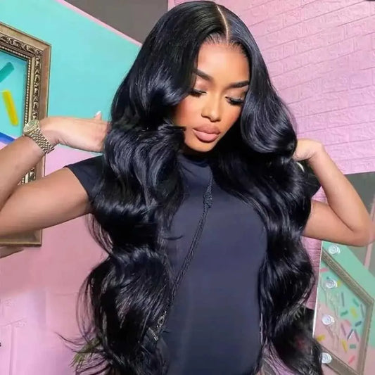Woman showcasing body wave texture and natural movement in ready-to-wear wig