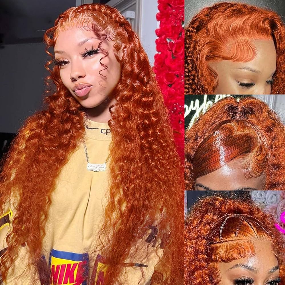 #350 Ginger Deep Wave Transparent Lace Front Human Hair Wig