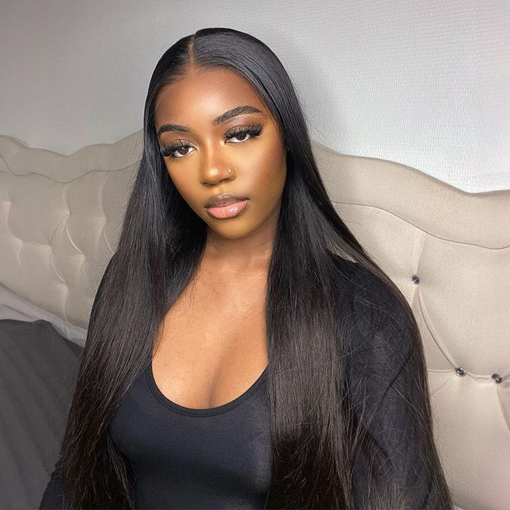 Straight HD lace wig on model showing natural hairline and sleek texture