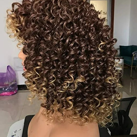 P4/27 Honey Blonde Highlight Bouncy Loose Curl Bob Wig with Bangs