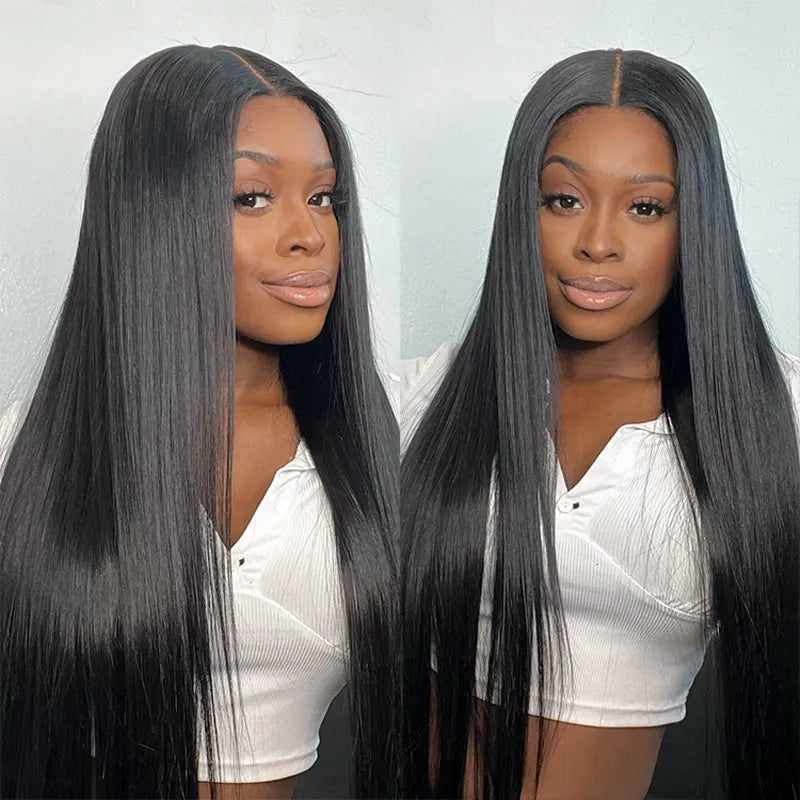 Silky Straight 360 HD Lace Wig displaying maximum parting versatility and natural hairline blend on model