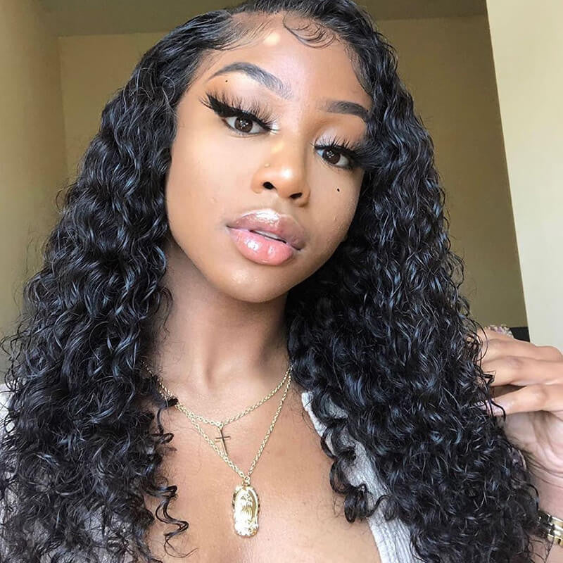 Up close image of 13x6 Transparent lace front human hair loose wave wig display on model showing premium natural hairline, loose wave texture, and realistic scalp