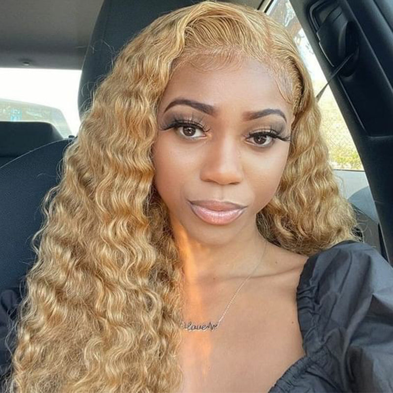 Honey Blonde #27 Water Wave Lace Front Human Hair Wig
