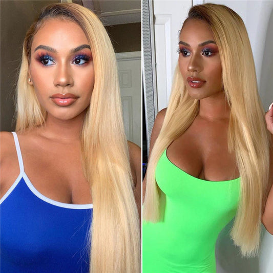 1B/ 613 Blonde Ombre Straight Lace Front Wig with Dark Roots 180%