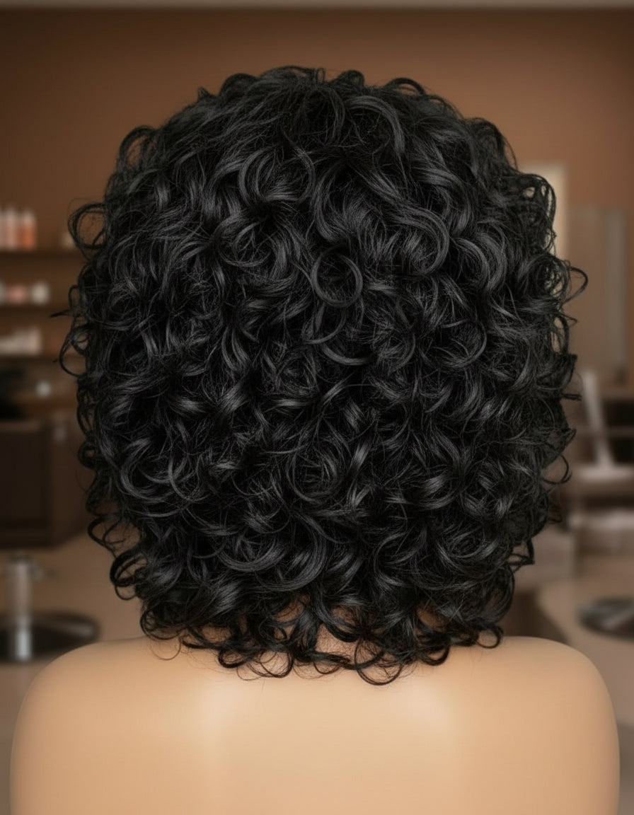 Short Bouncy Curly Wig with Bangs