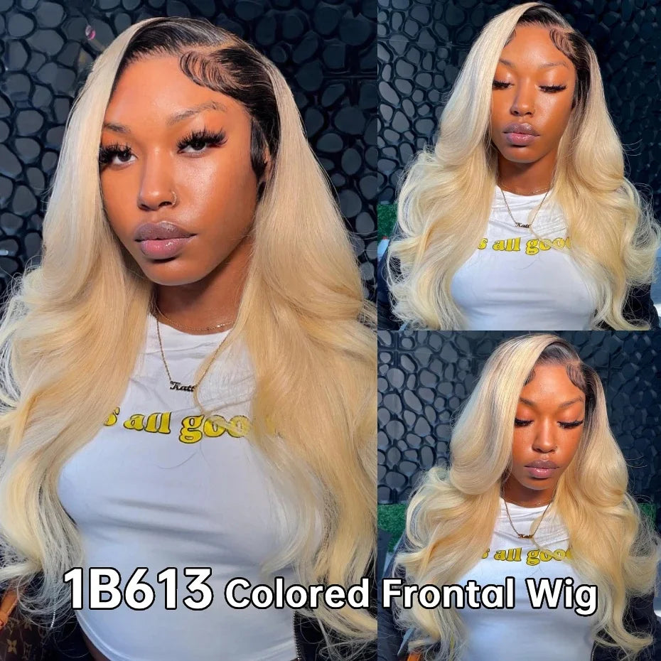 1B/ 613 Blonde Ombre Body Wave Lace Front Human Hair Wig