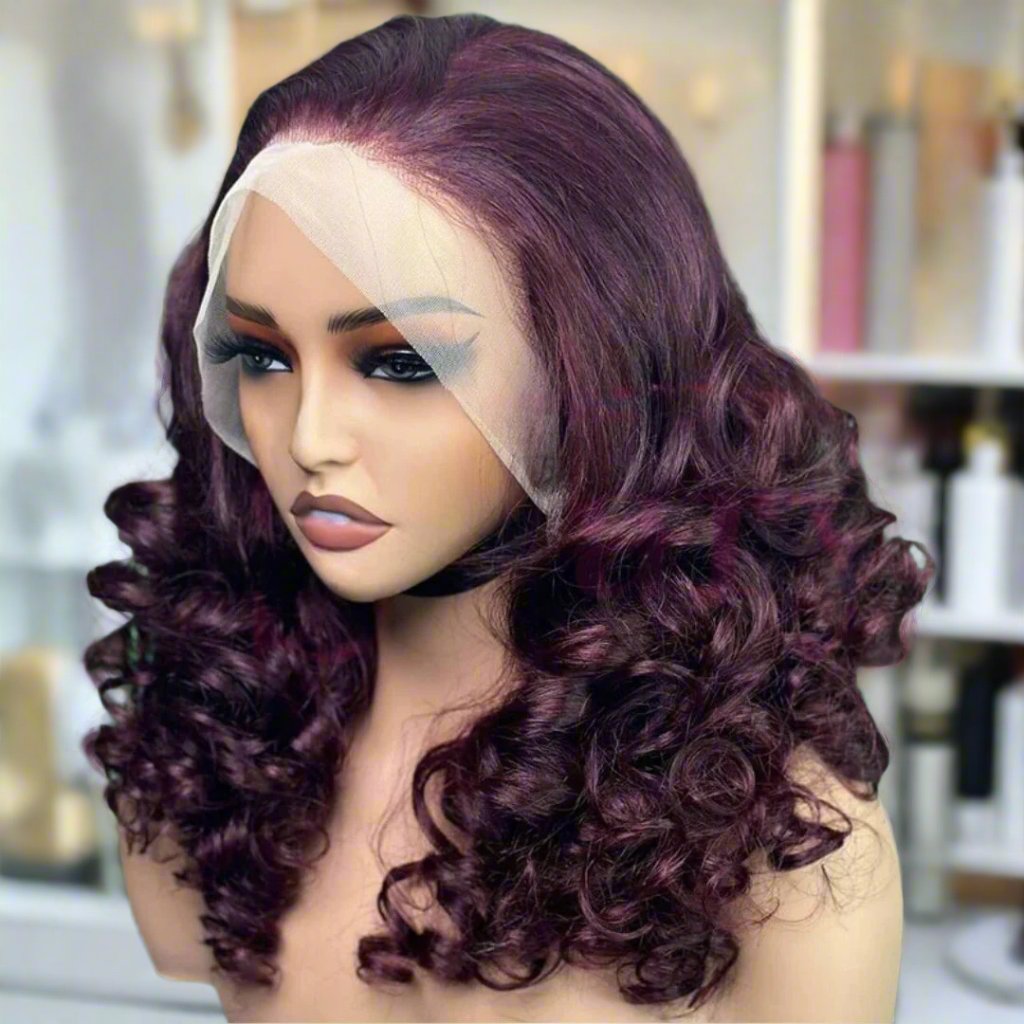 99J Burgundy Full Density Bouncy Egg Curly Lace Front Human Hair Wig