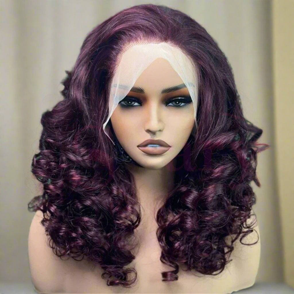 99J Burgundy Full Density Bouncy Egg Curly Lace Front Human Hair Wig