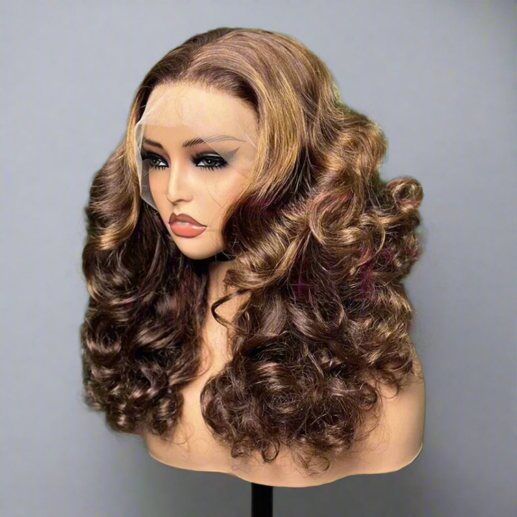 Auburn Highlight Bouncy Egg Curls 13x4 Lace Front Human hairWig