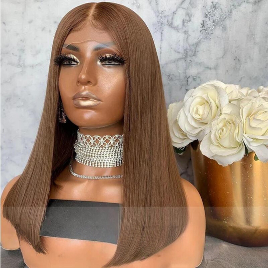 Caramel Brown Straight 13x4 Lace Front Human Hair Bob Wig 14 Inches 13*4 lace front wig