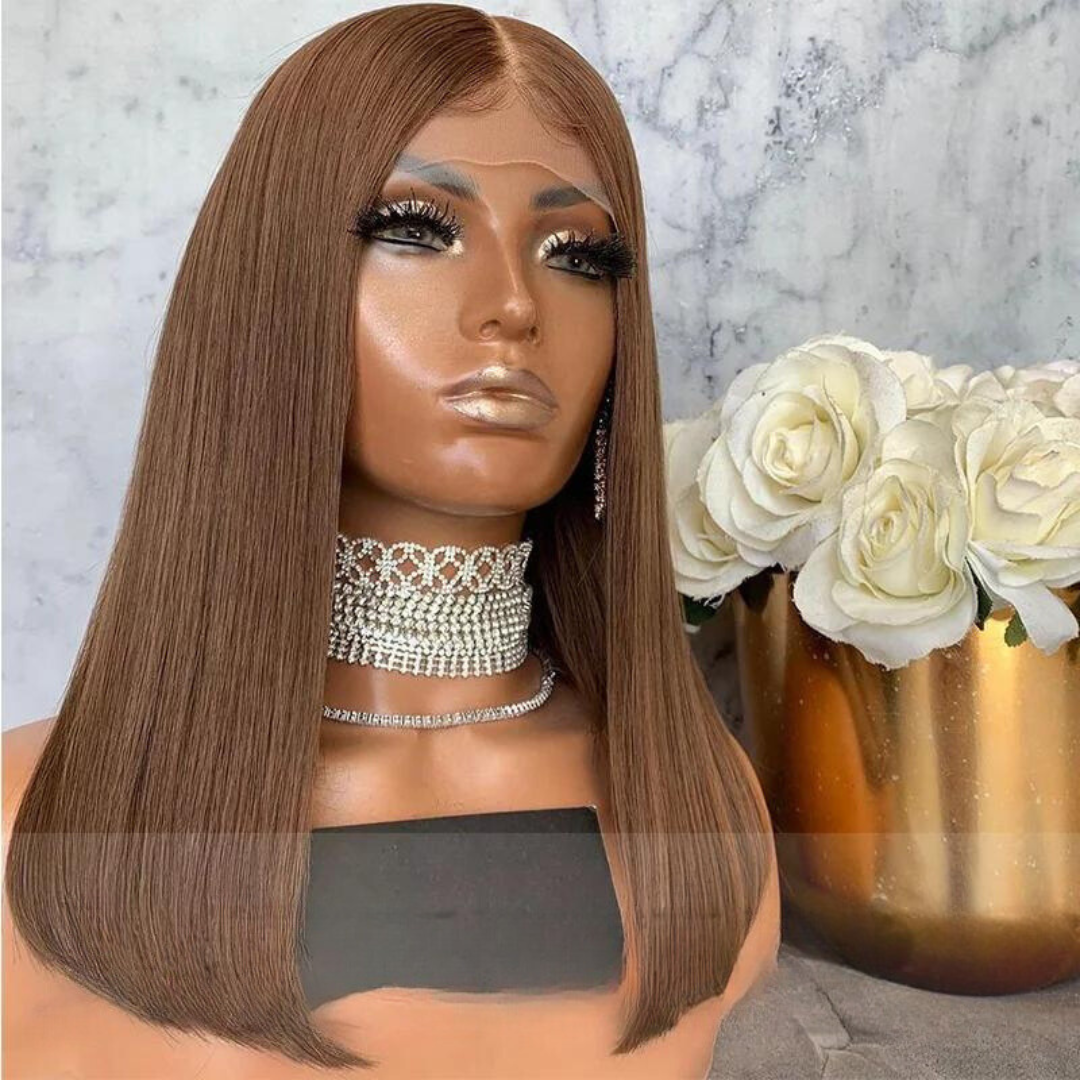 Caramel Brown Straight 13x4 Lace Front Human Hair Bob Wig