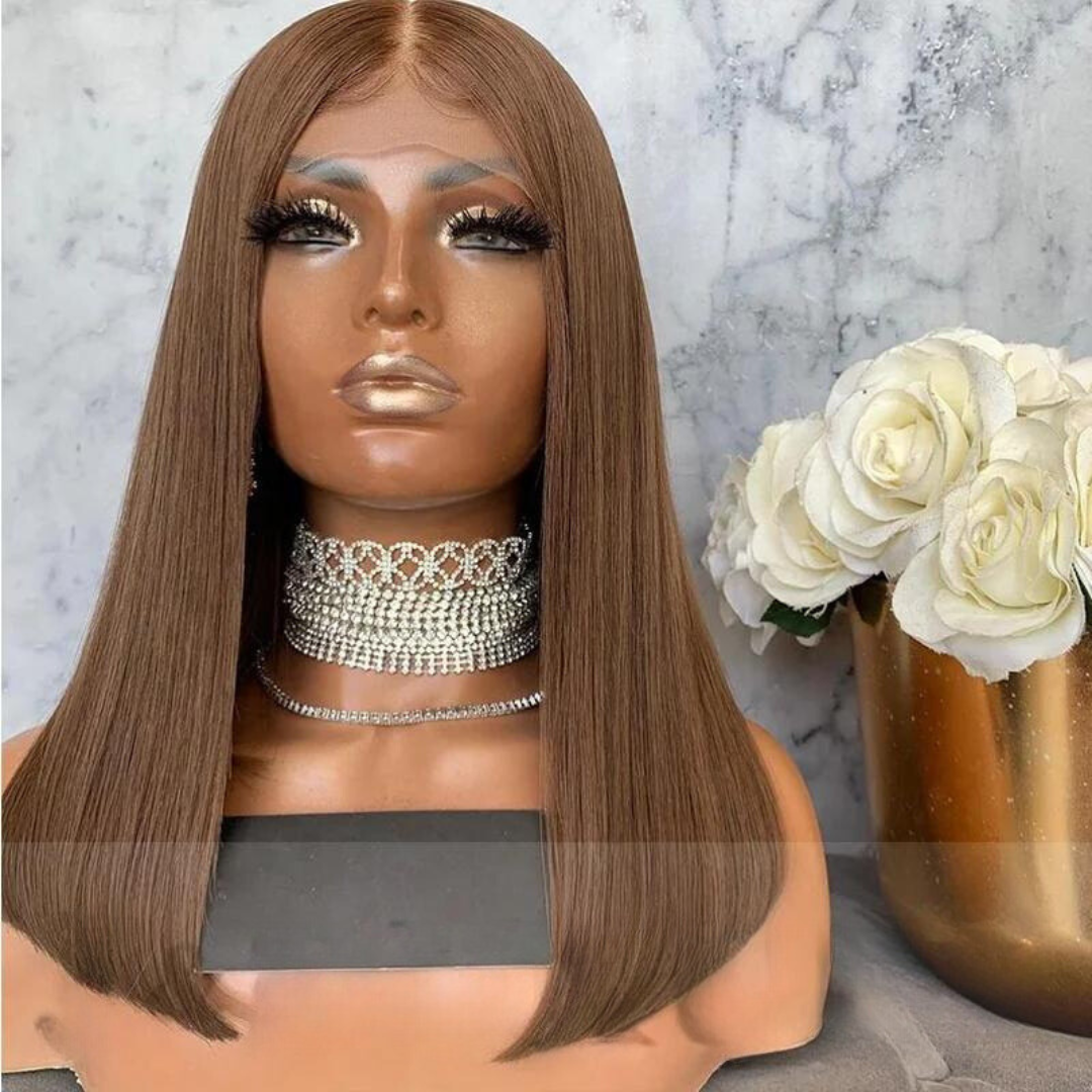 Caramel Brown Straight 13x4 Lace Front Human Hair Bob Wig