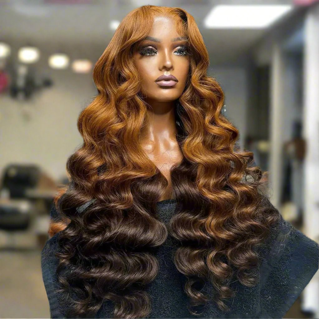 Ginger Brown Ombre 6x6 Body Wave Lace Closure Human Hair Wig