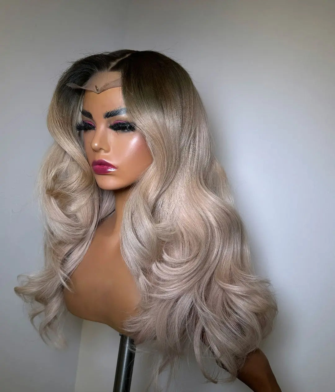 Ash Grey Blonde Highlight Body Wave 13x4 Lace Front Human Hair Wig