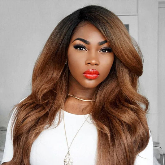 1B/30 Ombre Kinky Straight Transparent Lace Human Hair Wig