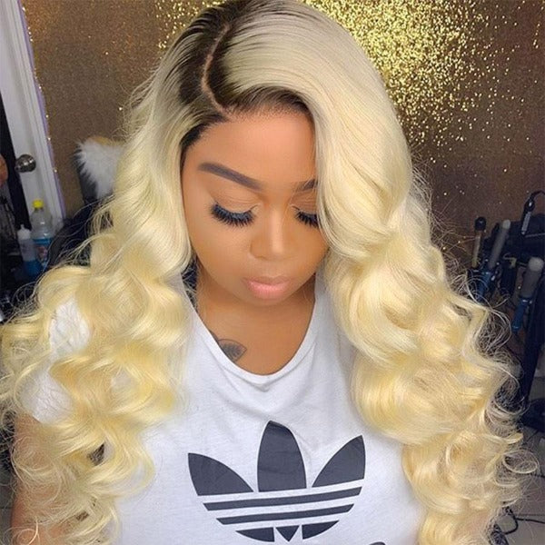 1B/ 613 Blonde Ombre Body Wave Lace Front Human Hair Wig