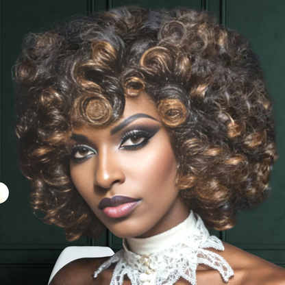 1B/30 Auburn Ombre Bouncy Curly Bob Wig with Bangs
