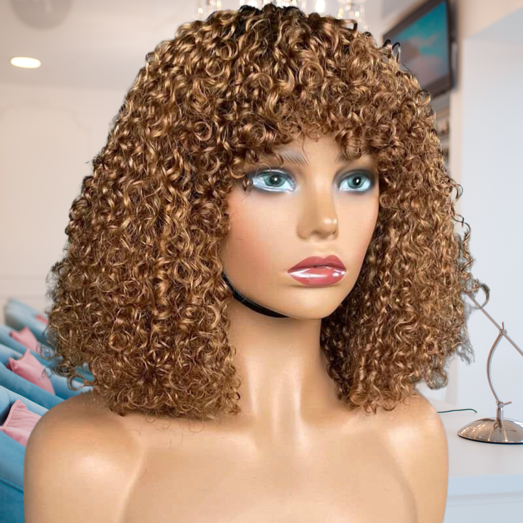 Bouncy 1B/30 Auburn Ombre Kinky Curly Bob Wig With Bangs