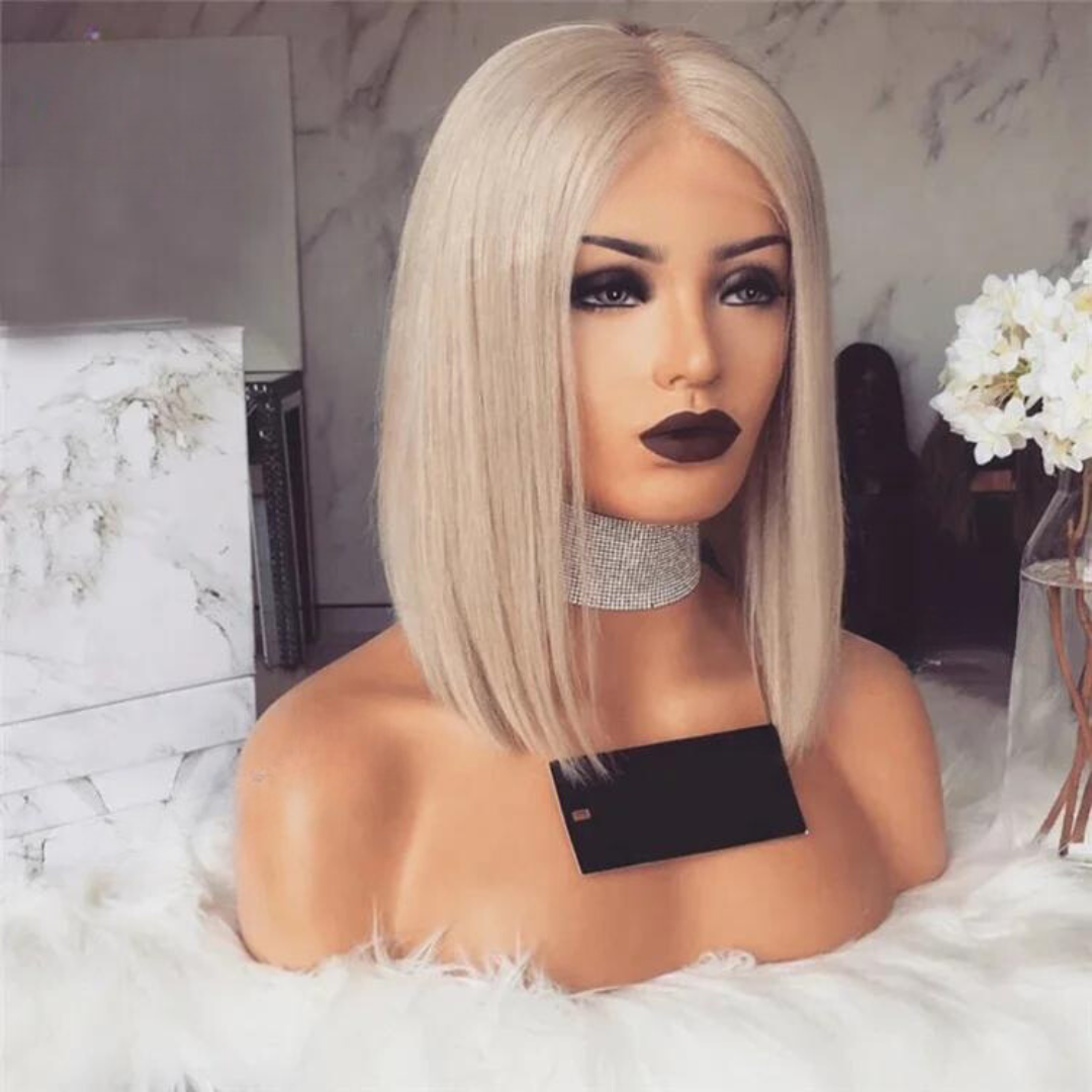 Light Ash Blonde Straight Human hair Lace Front Bob Wig