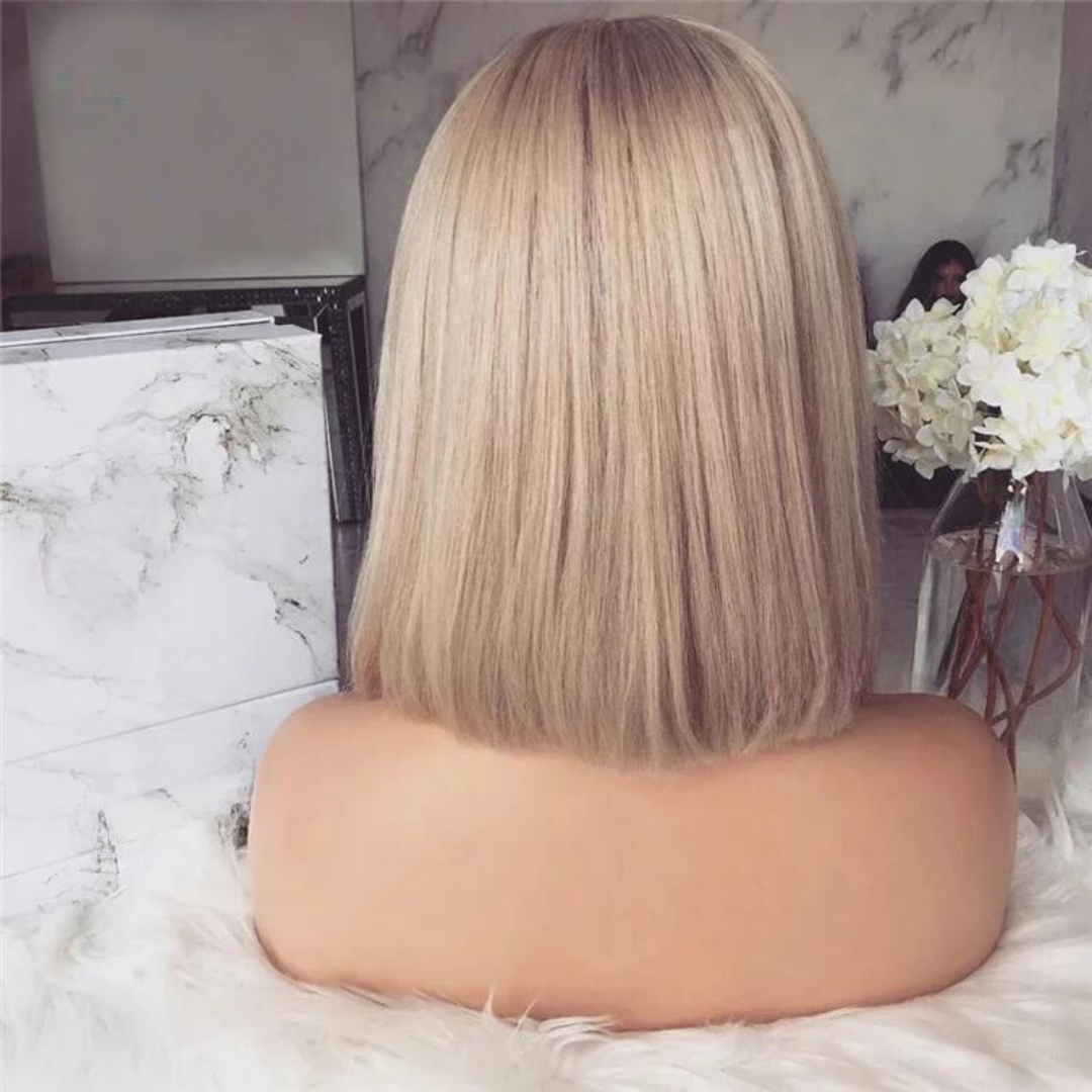 Light Ash Blonde Straight Human hair Lace Front Bob Wig