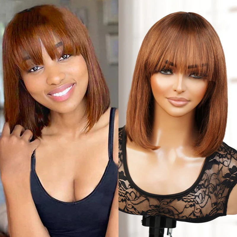 Auburn Highlight 4/30 Straight Natural Fringe Bob Wig with Bangs