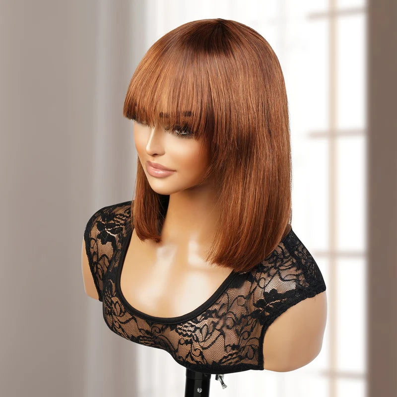 Auburn Highlight 4/30 Straight Natural Fringe Bob Wig with Bangs