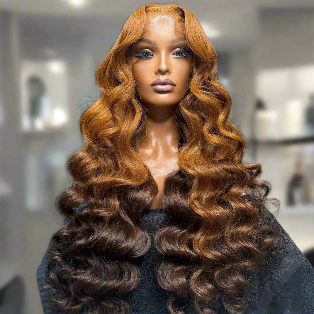 Ginger Brown Ombre 6x6 Body Wave Lace Closure Human Hair Wig