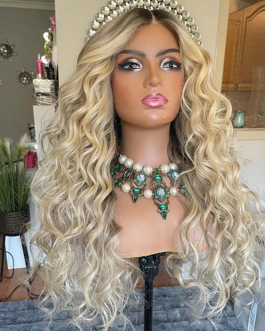 Ash Blonde Highlight Loose Wave 13x4 HD Lace Front Human Hair Wig