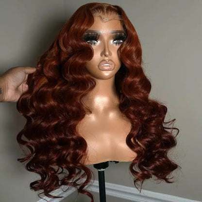 Cinnamon brown loose deep wave wig alternate view displaying luxurious volume and spiced brown color depth