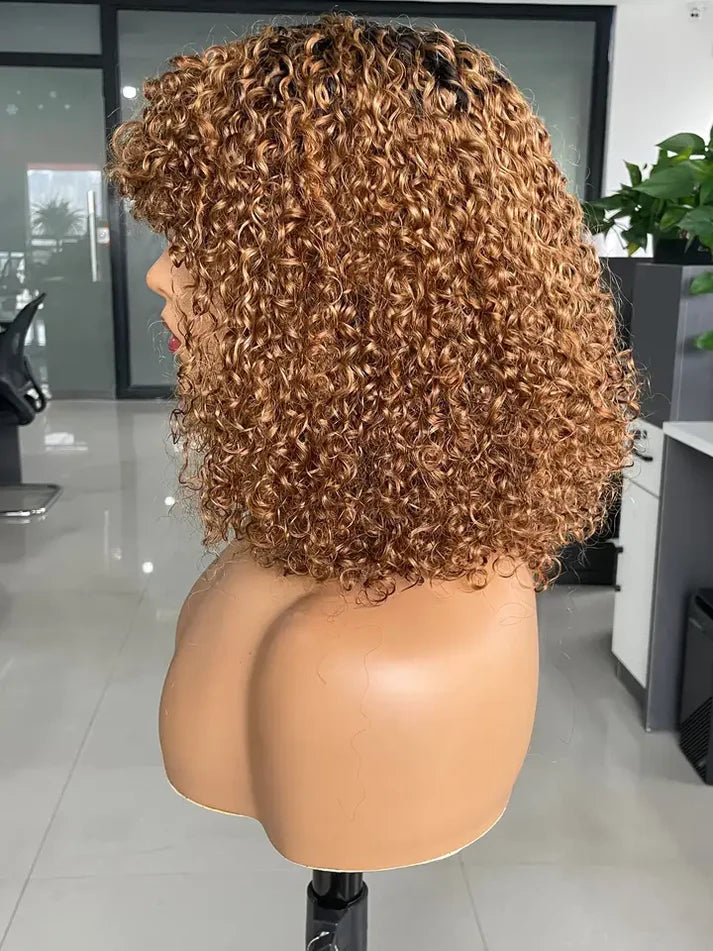 Bouncy 1B/30 Auburn Ombre Kinky Curly Bob Wig With Bangs