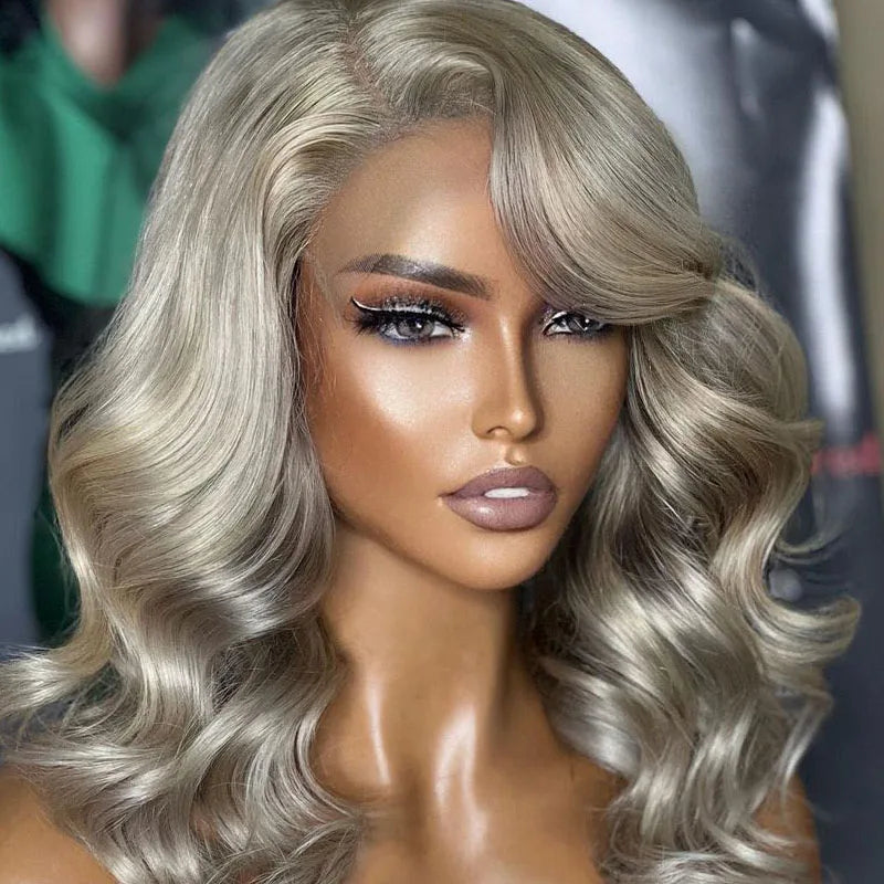 Platinum Grey Blonde 13x4 Body Wave Lace Front Human Hair Wig