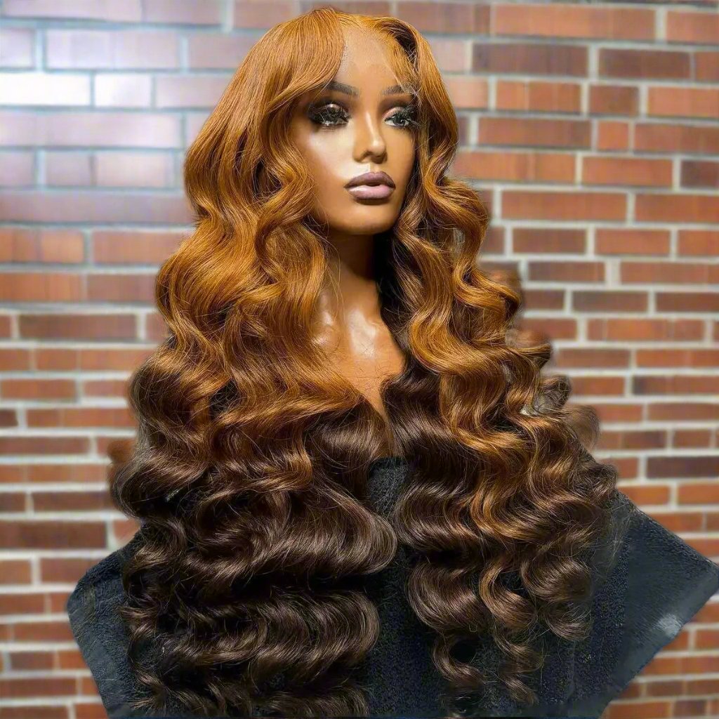 Ginger Brown Ombre 6x6 Body Wave Lace Closure Human Hair Wig