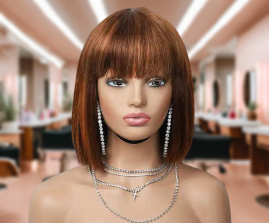 Auburn Highlight 4/30 Straight Natural Fringe Bob Wig with Bangs