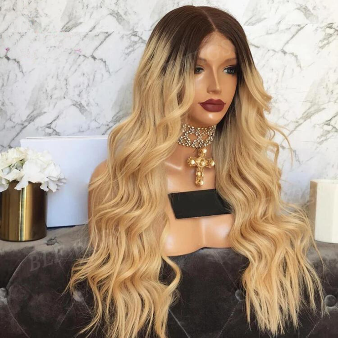 Natural Dark Roots Blonde Ombre Wavy 13x6 Lace Front Human Hair Wig