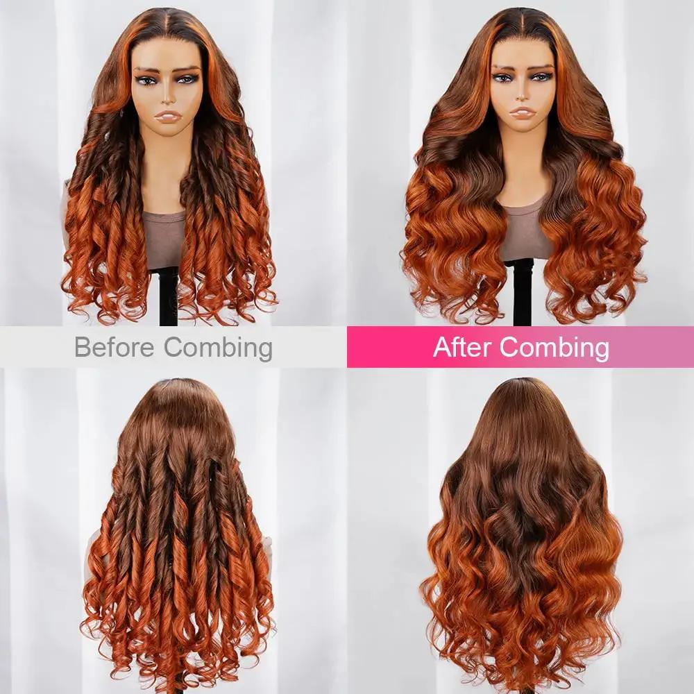 Ginger Ombre Precut 6x5 Glueless Lace Body Wave Human Hair Wig