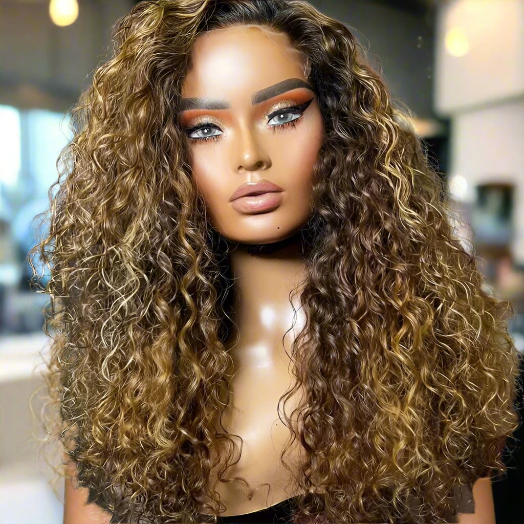 6x6honeyblondehighlightcurlywig