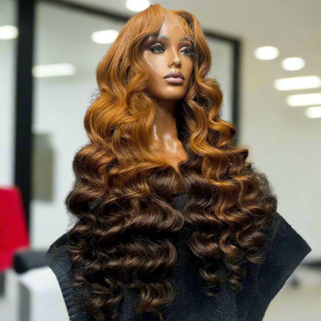 Ginger Brown Ombre 6x6 Body Wave Lace Closure Human Hair Wig