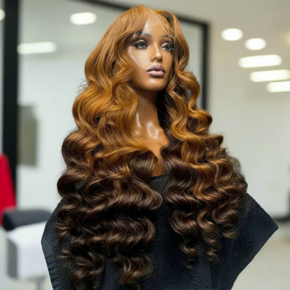 Ginger brown ombre 6x6 wig showing flawless color blend and extra coverage lace closure