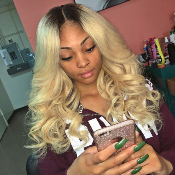 1B/ 613 Blonde Ombre Body Wave Lace Front Human Hair Wig