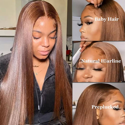 250% Density Chocolate Brown Straight Lace Front Human Hair Wig