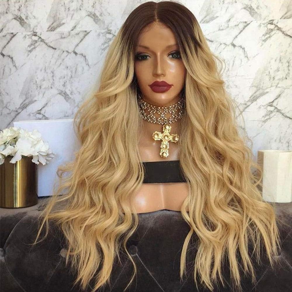 Natural Dark Roots Blonde Ombre Wavy 13x6 Lace Front Human Hair Wig