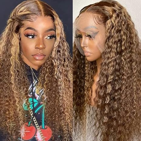 Honey Blonde Piano Highlight Deep Curly Lace Front Wig