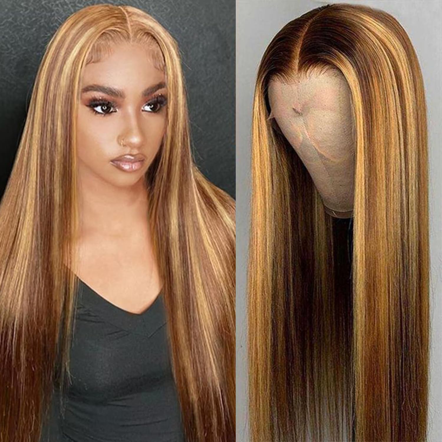 Straight Ombre Honey Blonde Highlight Lace Front Human Hair Wig