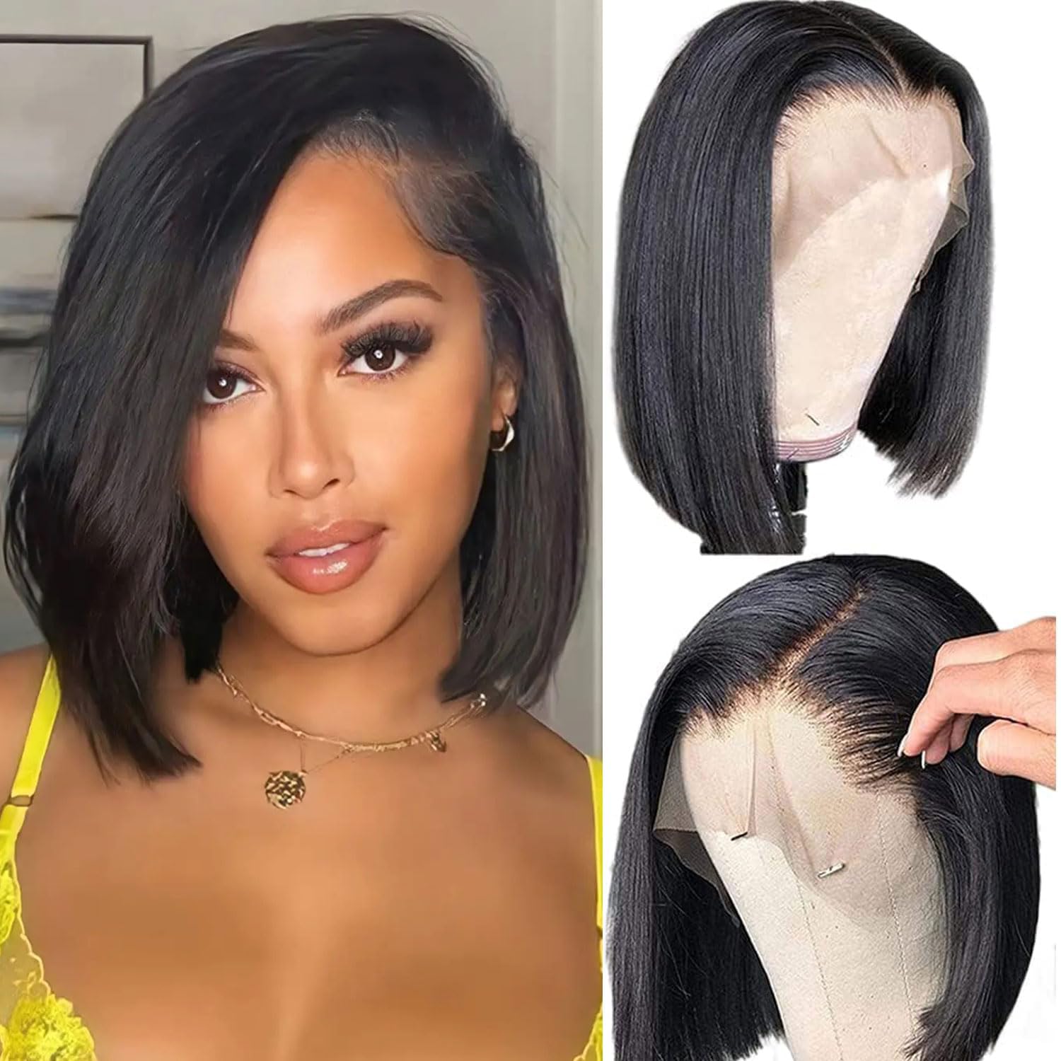 Double Drawn Straight Blunt Cut Lace Front Bob Wig