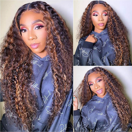 T-part 1B/30 Ombre Deep Curly Lace Front Human Hair Wig