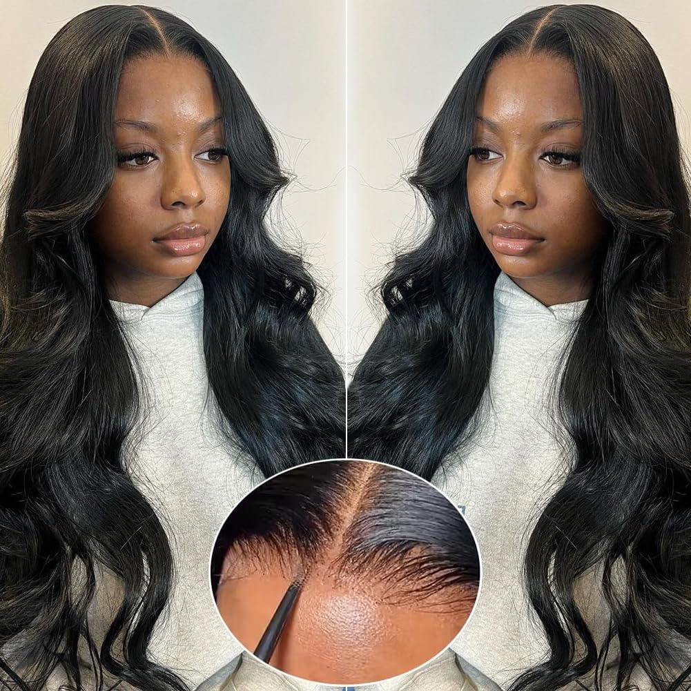 Body wave glueless wig comparison displaying 7x5 HD lace front construction