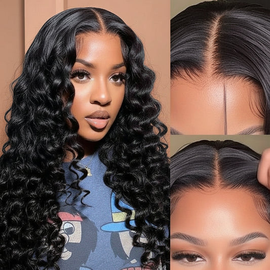 Loose deep wave wig with 7x5 ultra thin HD lace front showing natural hairline