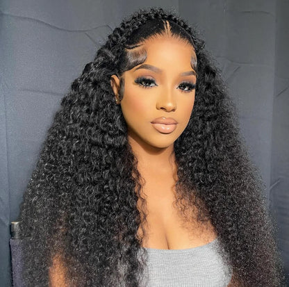 Woman wearing water wave glueless wig showing natural flowing texture and 7x5 HD lace