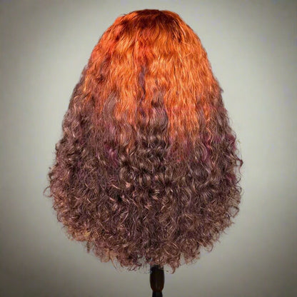 T Part Ginger Ombre 4/350 Curly Wave Lace Front Human Hair Wig